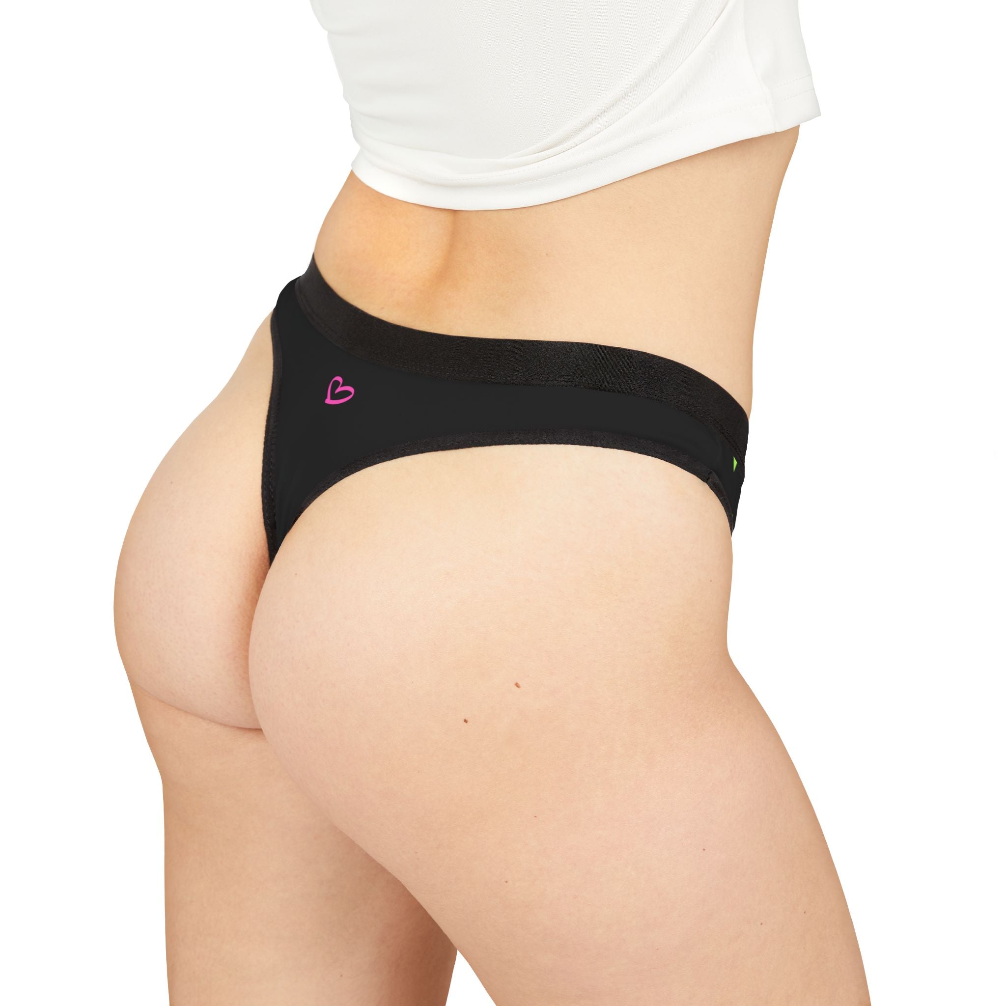 Girls Pink Love Thong Black  — Women's Cheeky Bikini Underwear Black
