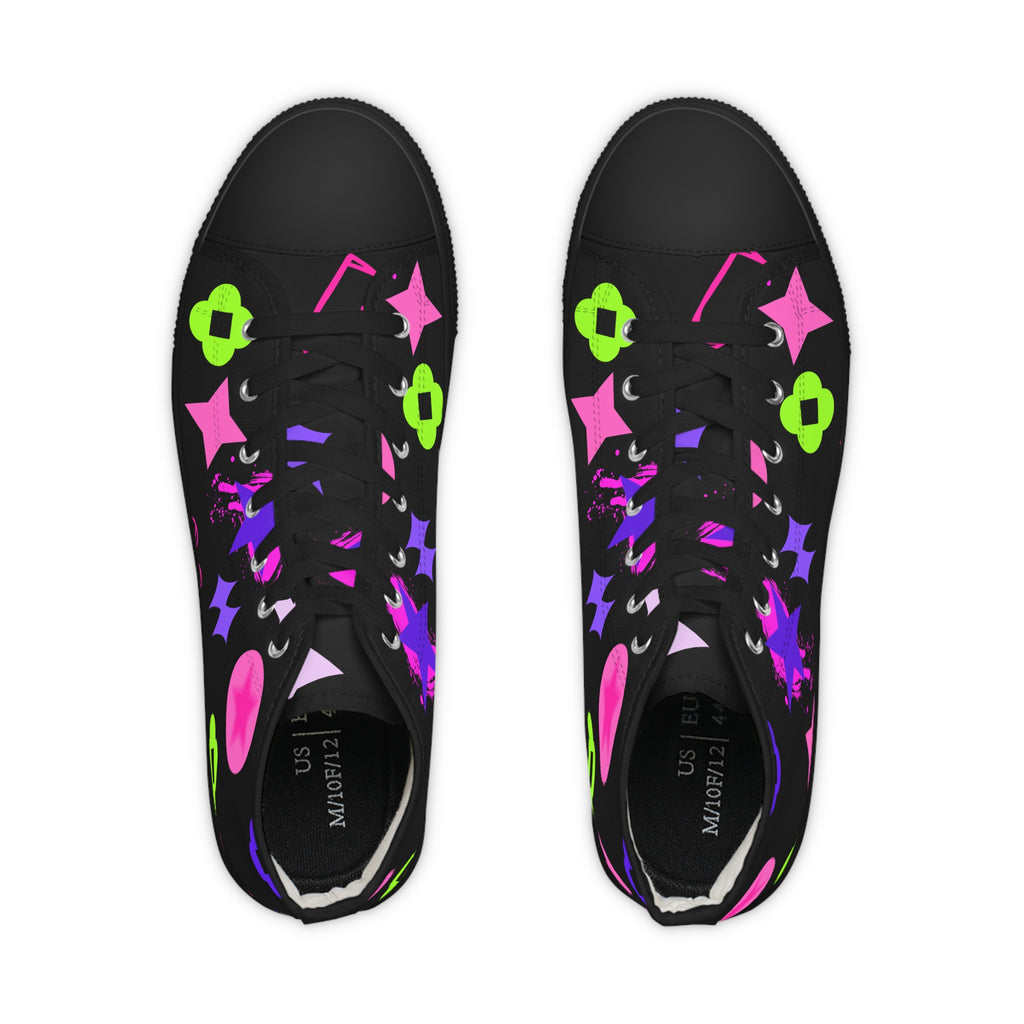 High Top Sneakers — Neon Star & Skull Pattern Black limited