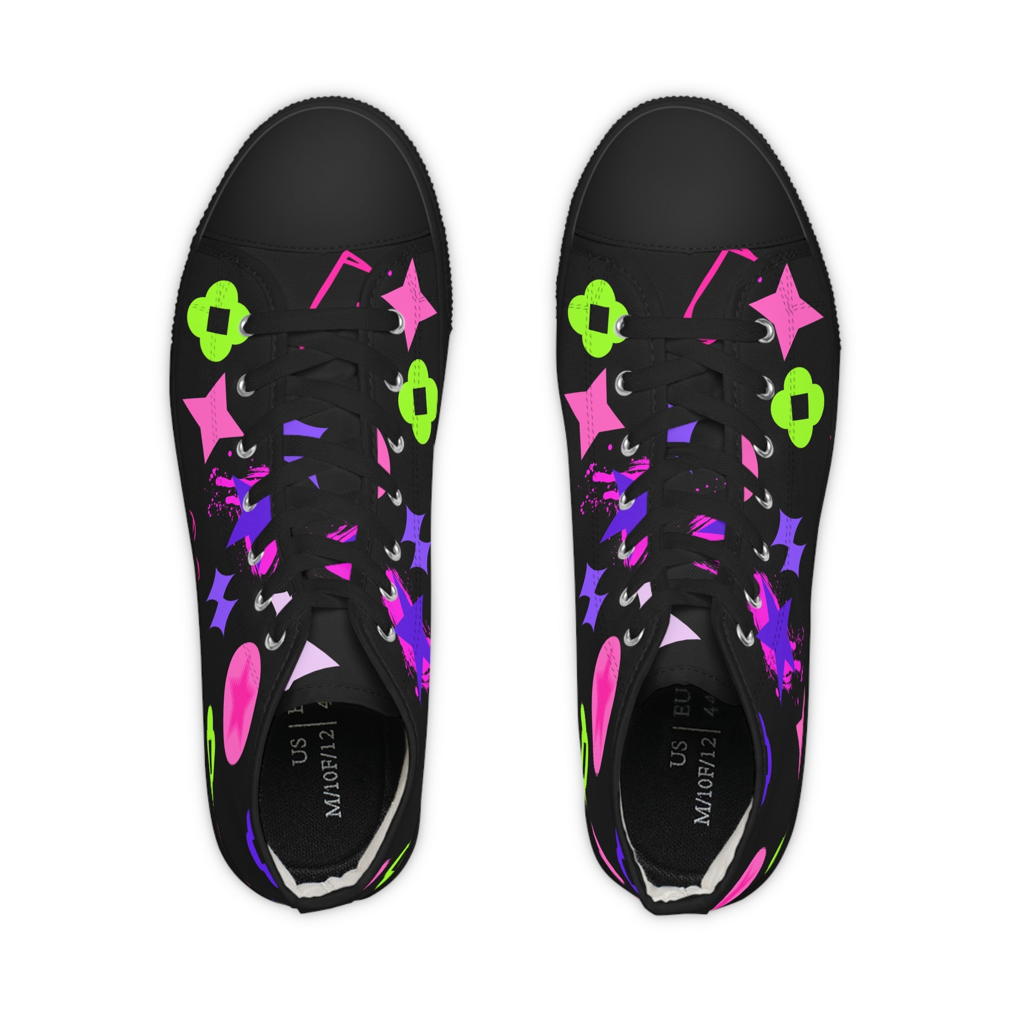 High Top Sneakers — Neon Star & Skull Pattern Black limited