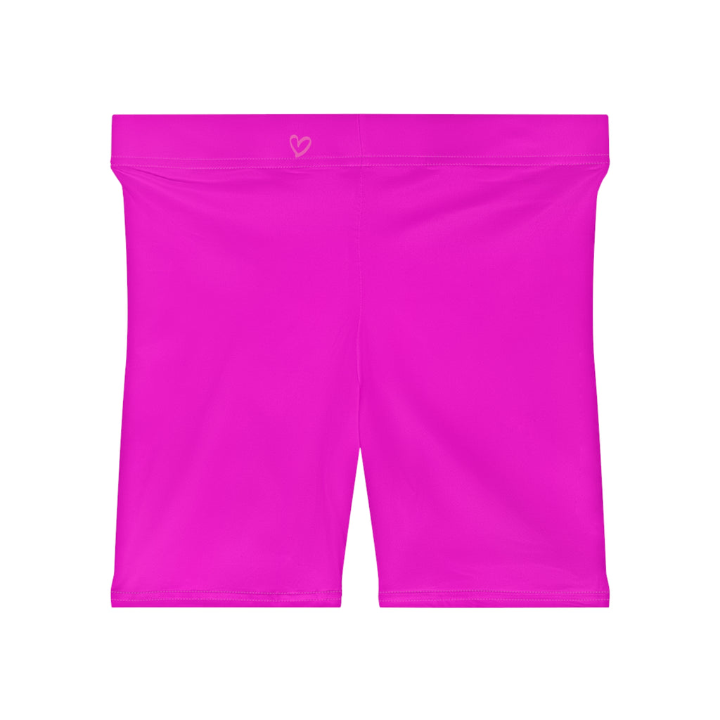 Women's White Shorts with Pink Kiss Logo — Stretchy Athleisure Cycling Shorts Pink