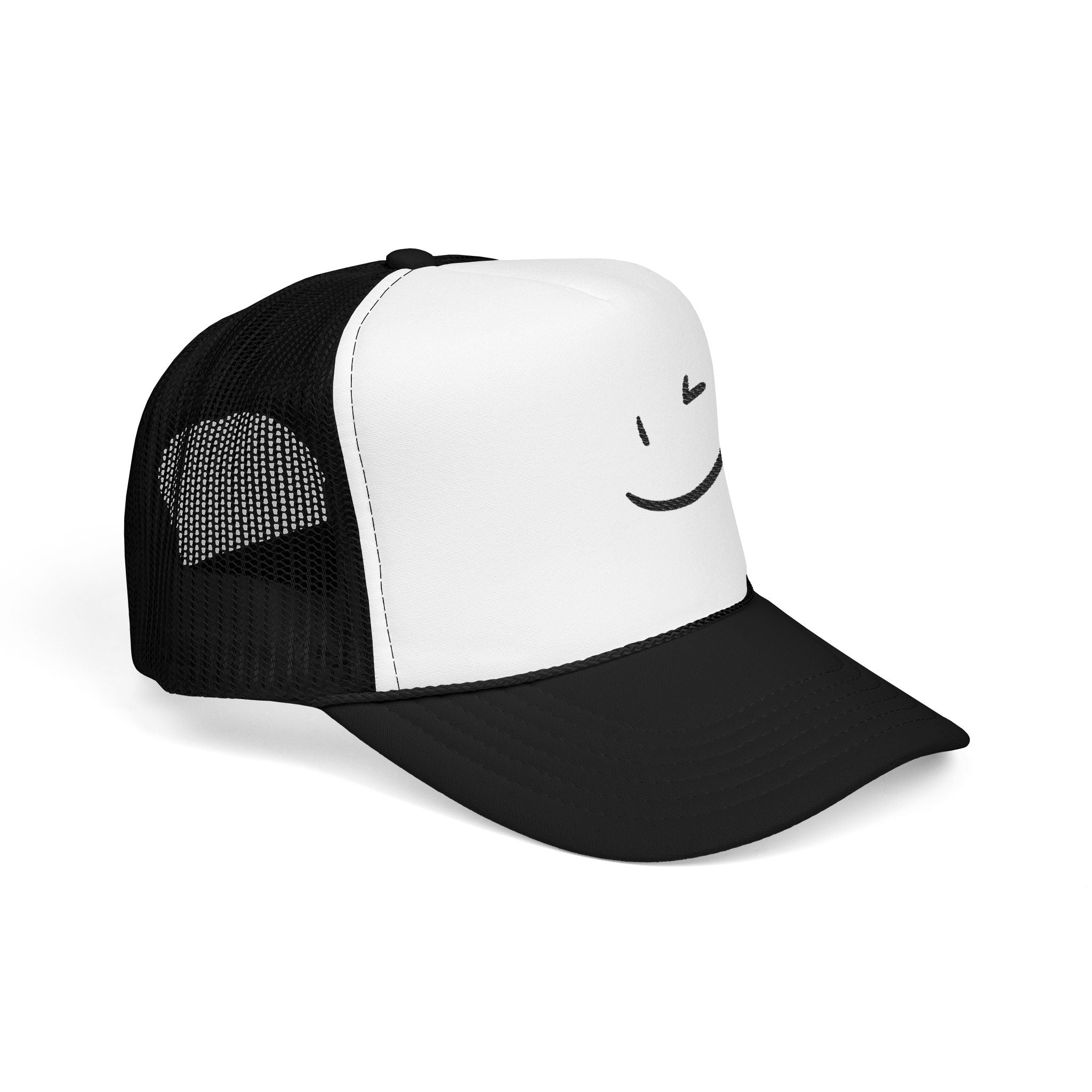 Black Smile Embroidered On Pink Hat