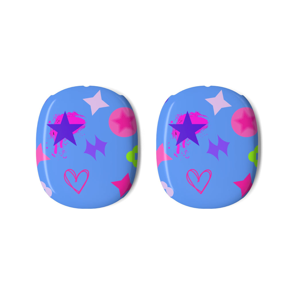 AirPods Max Shell Case — Neon Stars & Hearts Protective Lite Blue Cover