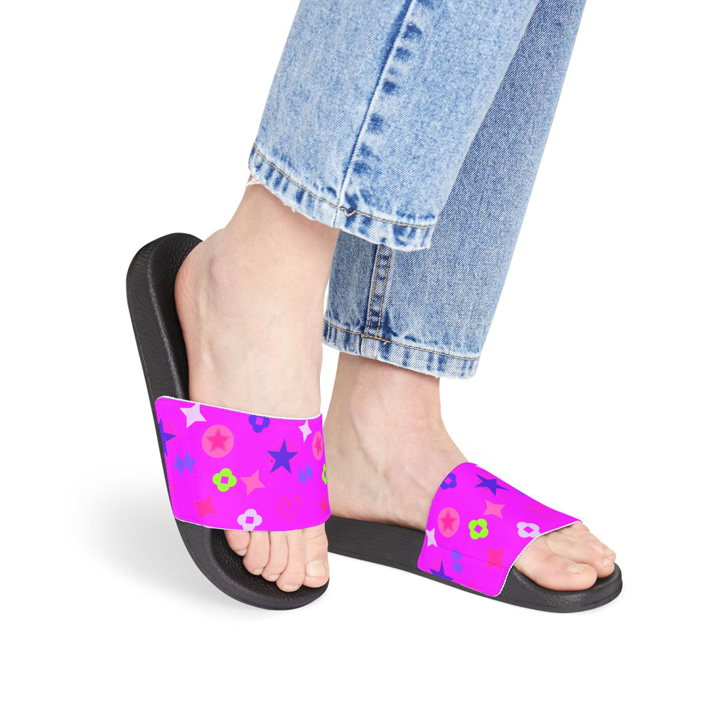 Women Slide Sandals —   Removable- White Striped Strap Slides