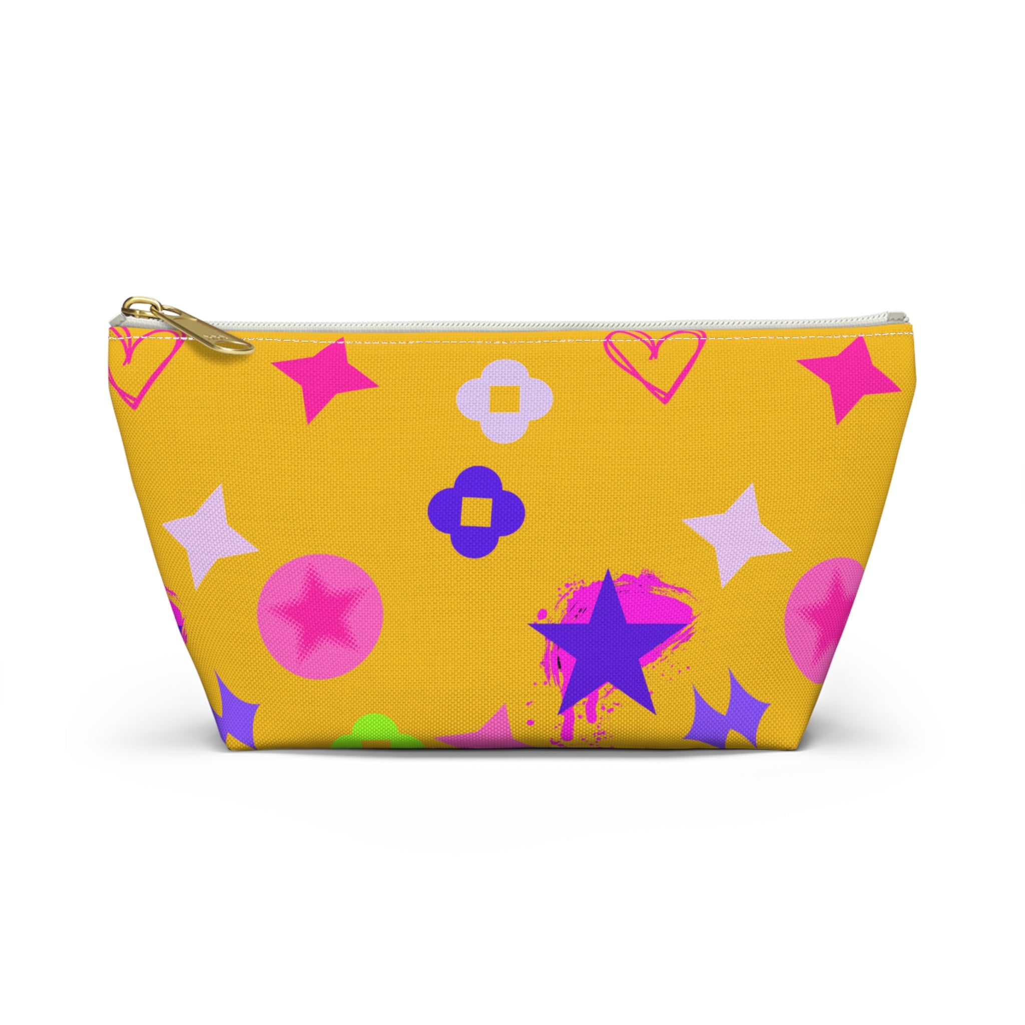 Yellow Stars Accessory Pouch —  Pink Makeup Bag