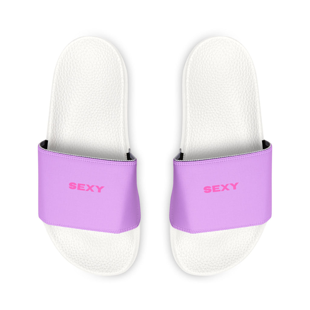 Women Slide Sandals —   Removable- White Striped Strap Slides Lite Purple