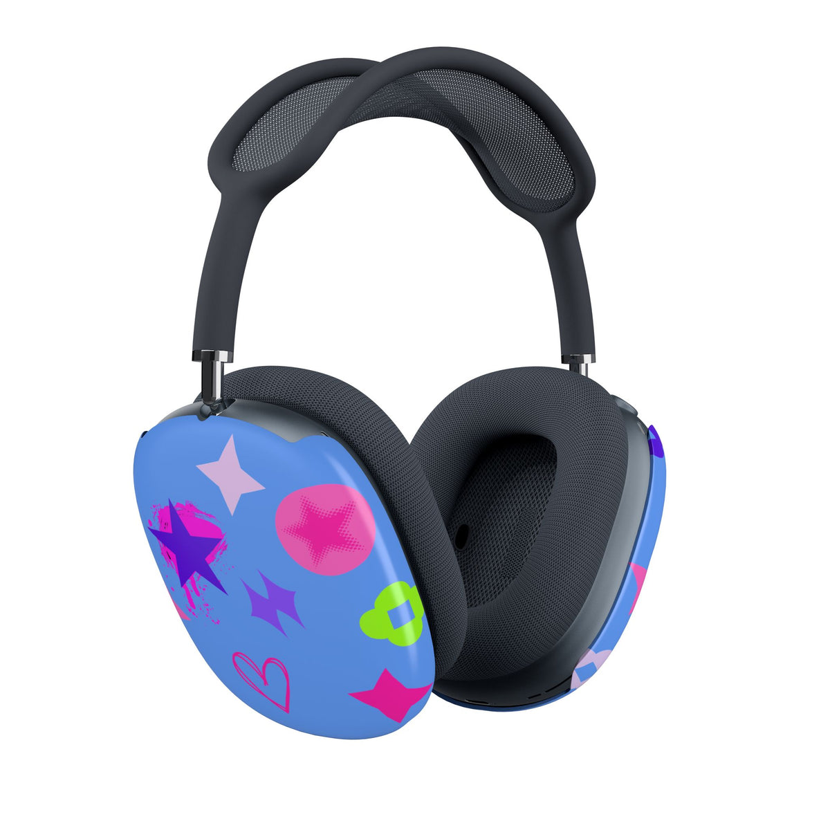 AirPods Max Shell Case — Neon Stars & Hearts Protective Lite Blue Cover