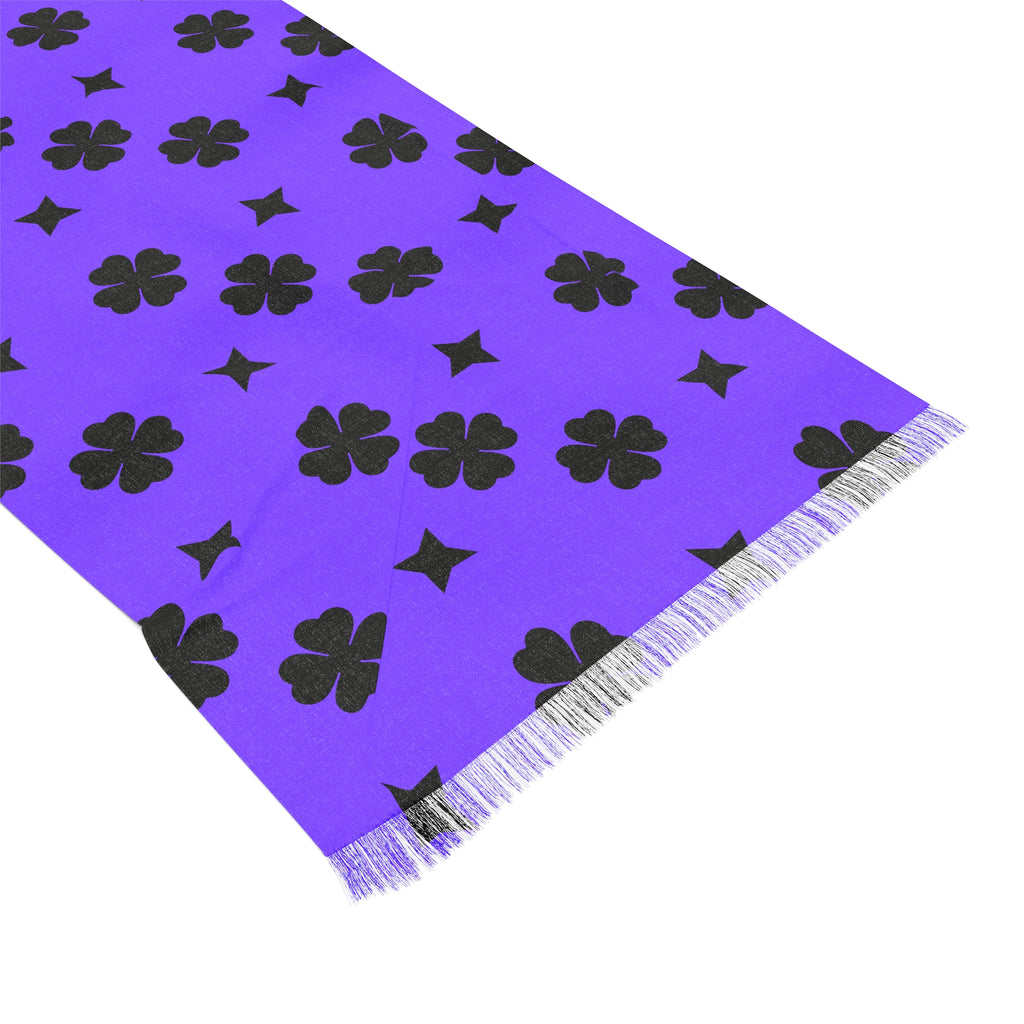 Purple Clover Pattern Light Scarf – Floral Lightweight Fringe Scarf