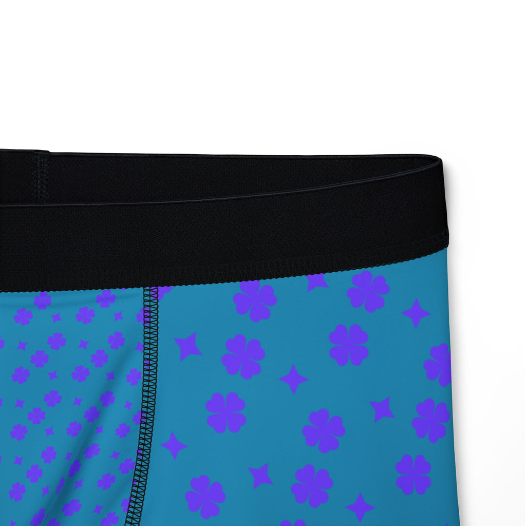 Purple Floral On Blue Boxer Briefs - Men's Comfortable Underwear