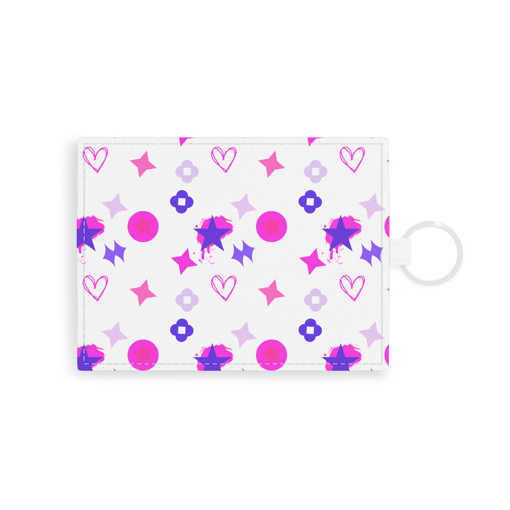 Leather Card Holder — Pink & Purple Starry Pattern Wallet