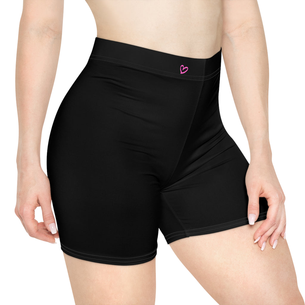 Women's White Shorts with Pink Kiss Logo — Stretchy Athleisure Cycling Shorts Black