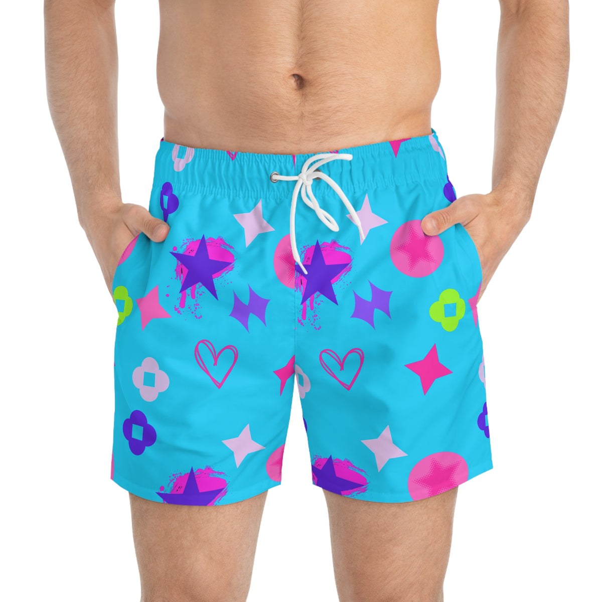 Copy of Swim Trunks — Lite blue Stars & Hearts All-Over Print