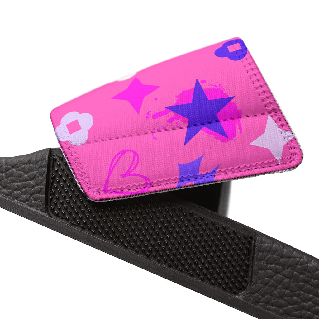Women's Pink Star & Floral Slide Sandals – Removable Strap Casual Pool Slides