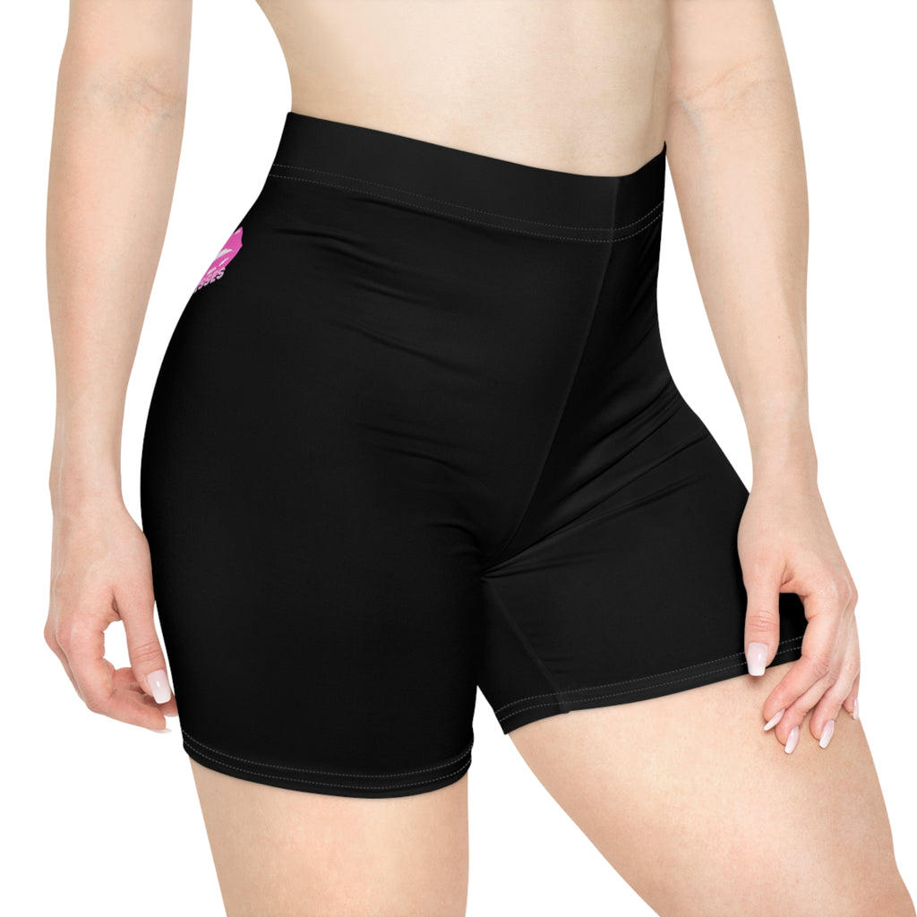 Women's Biker Shorts with Pink Kiss Logo — Stretchy Athleisure Cycling Shorts