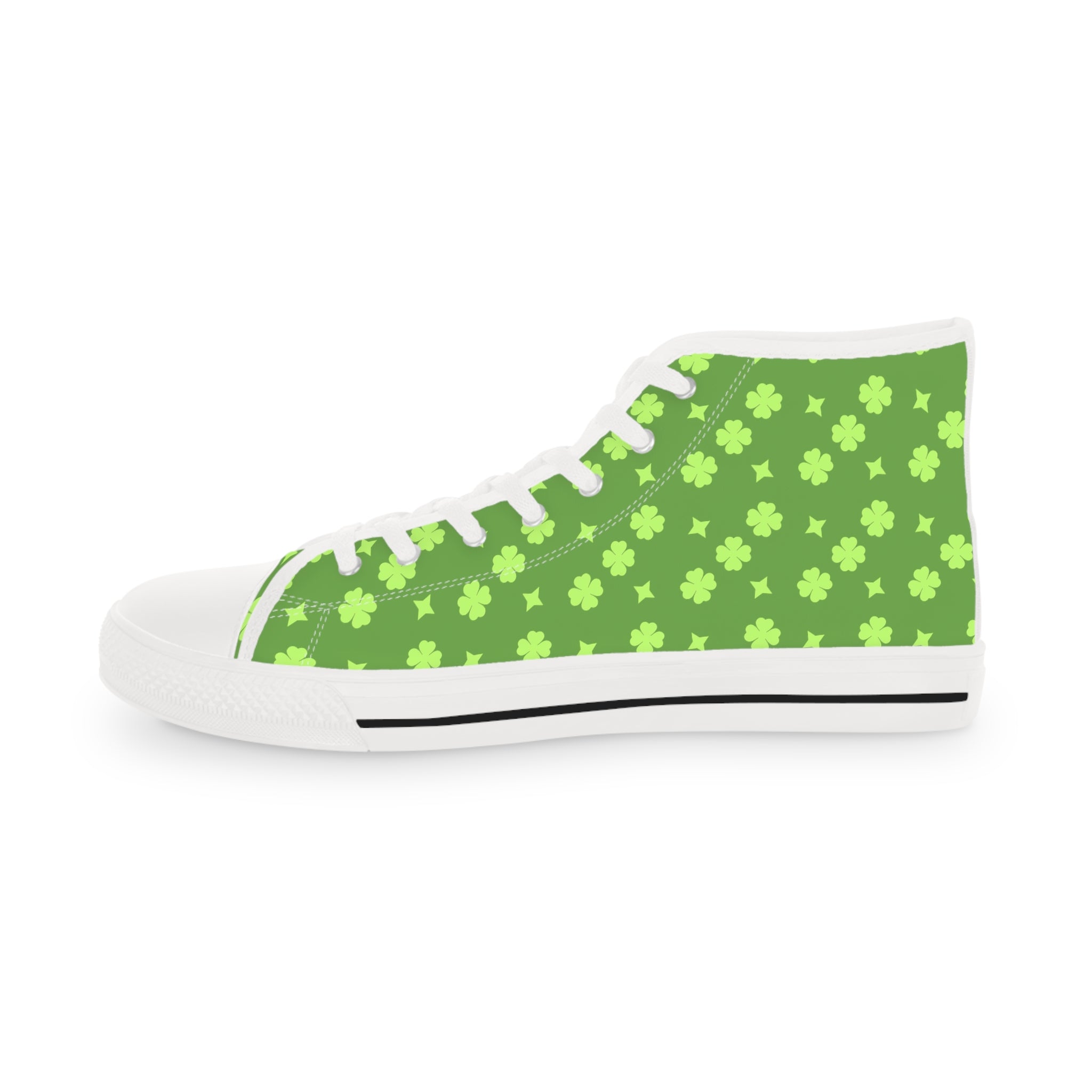 Men's High Top Sneakers Lime Green Lucky Stars On White Bottoms