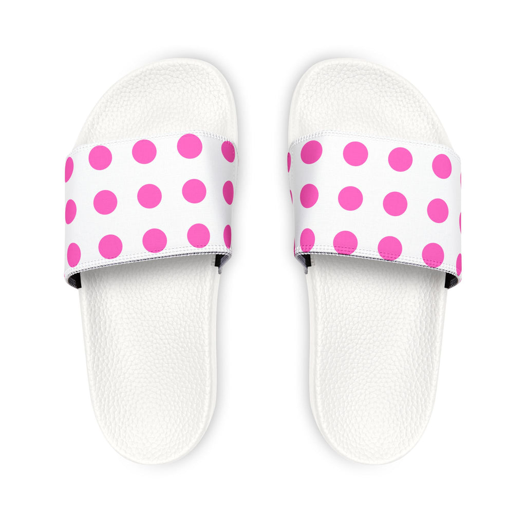 Women Slide Sandals — Pink Poke Dots Removable- White Striped Strap Slides