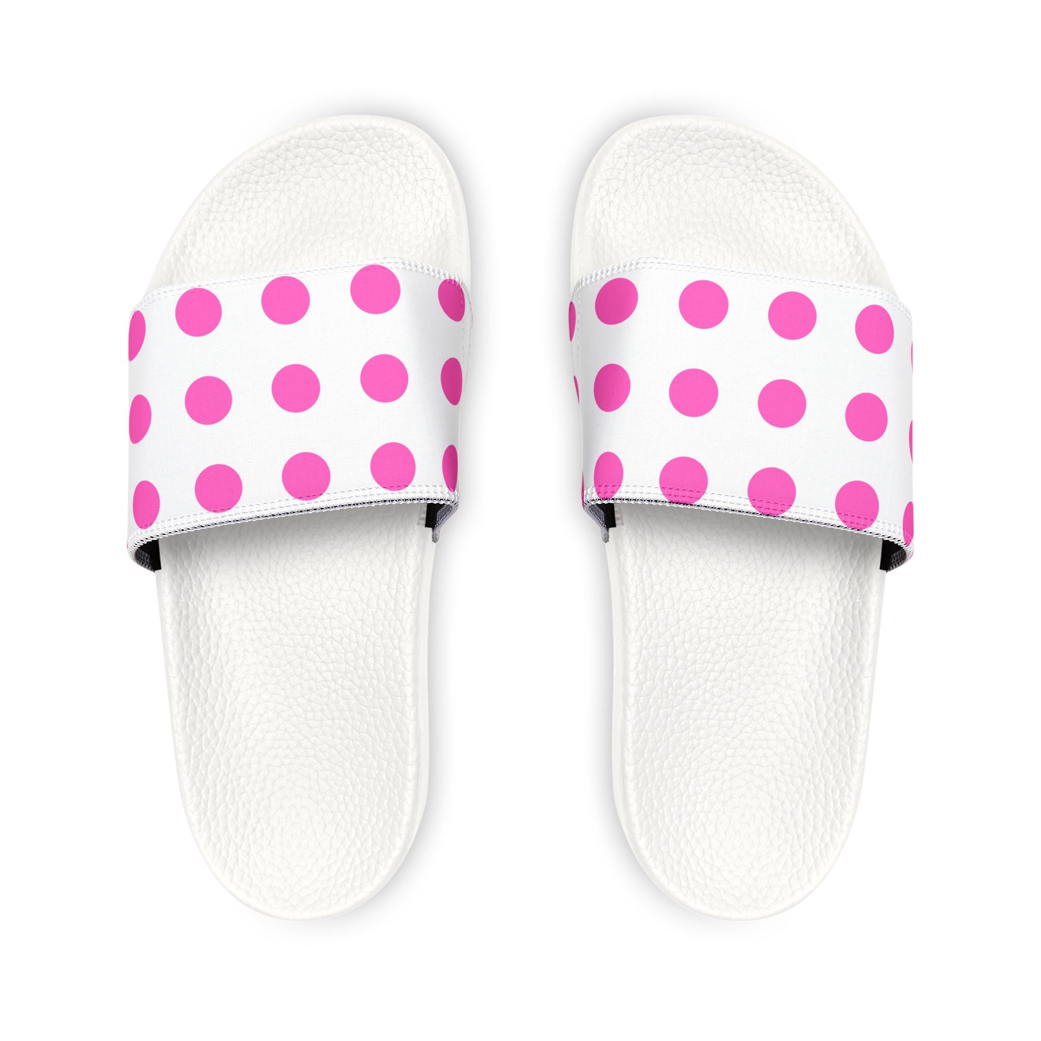 Women Slide Sandals — Pink Poke Dots Removable- White Striped Strap Slides