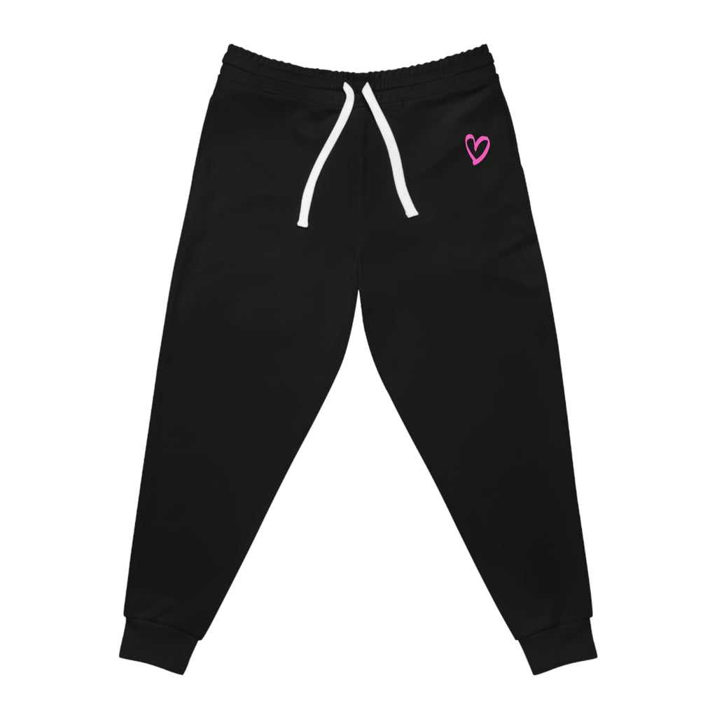 Black Athletic Joggers with Pink Heart Accent — Casual Sweatpants
