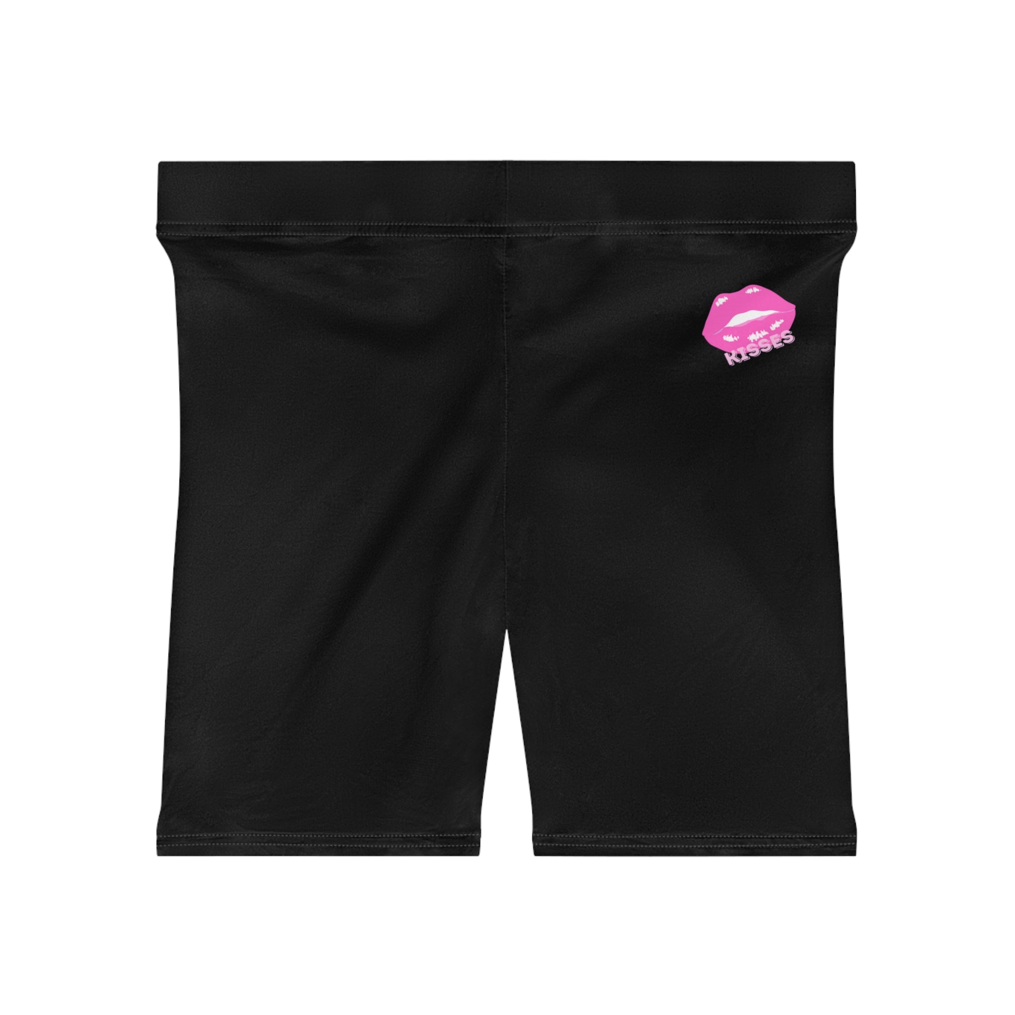 Women's Biker Shorts with Pink Kiss Logo — Stretchy Athleisure Cycling Shorts