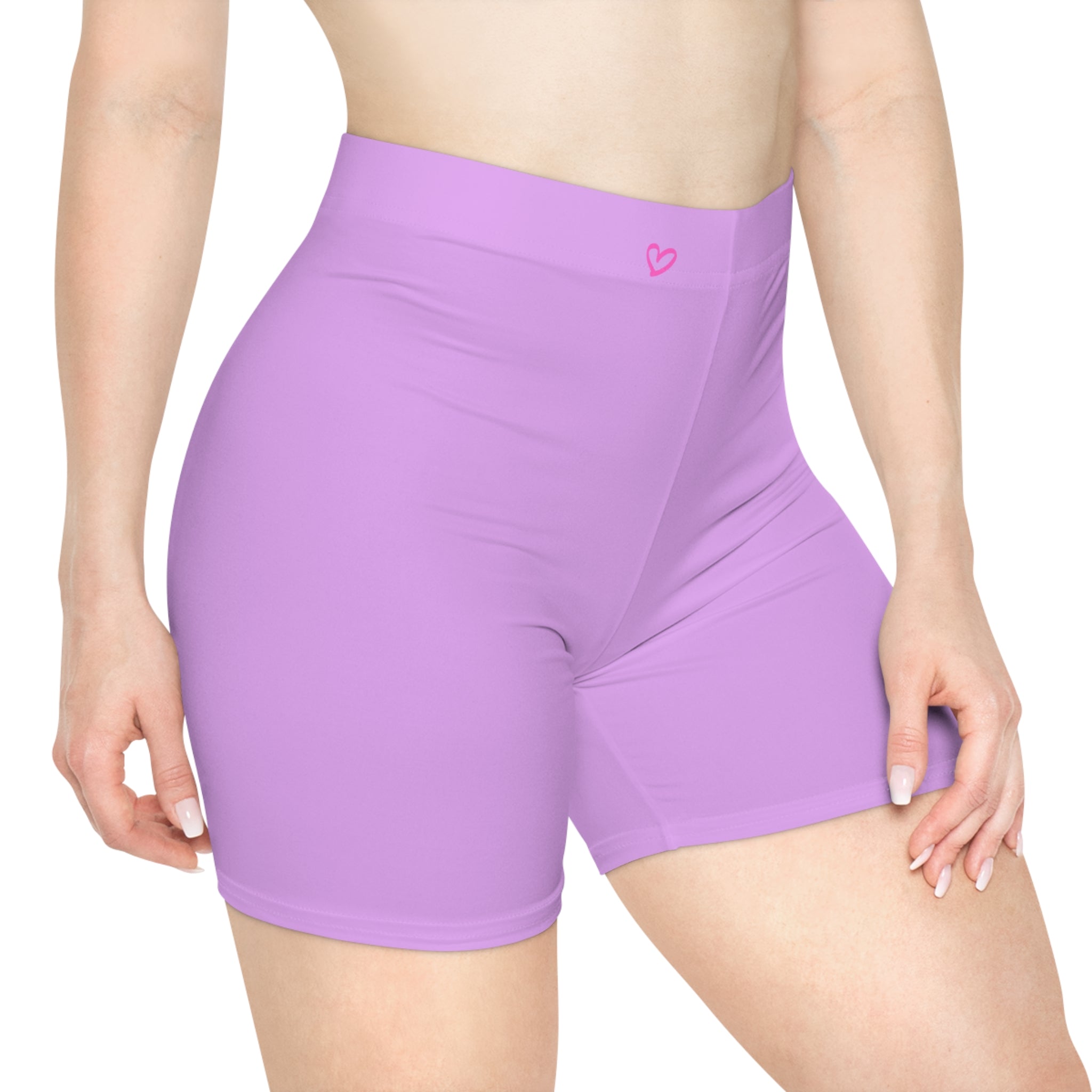 Women's White Shorts with Pink Kiss Logo — Stretchy Athleisure Cycling Shorts Lite Purple