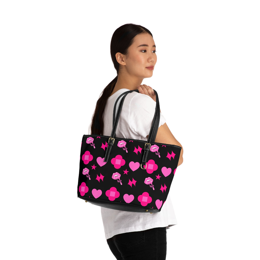 Black Love Patterned Leather Shoulder Bag