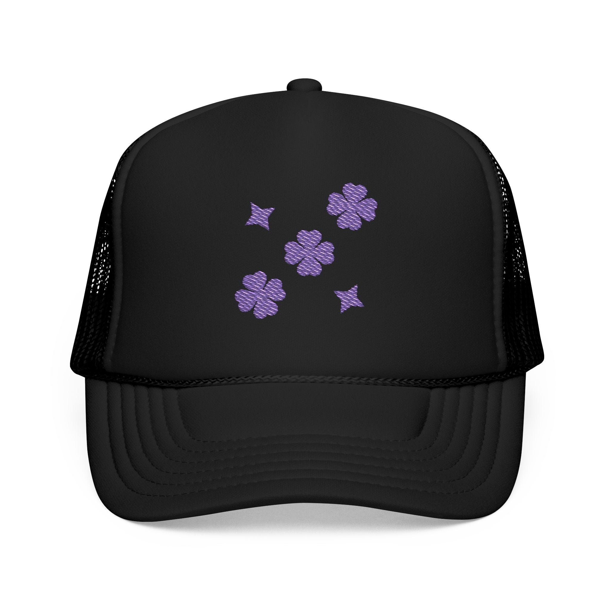 Purple Embroidered Clover & Lucky Black Hat