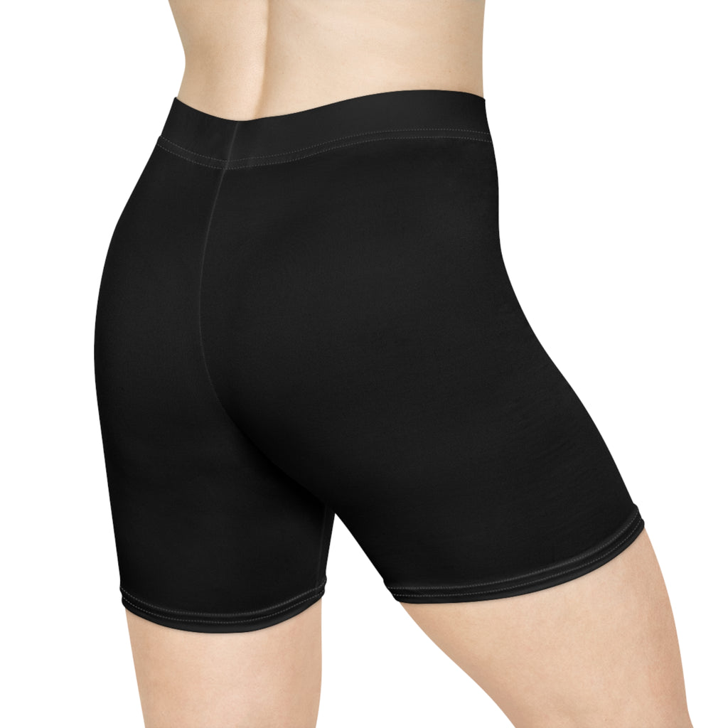 Women's White Shorts with Pink Kiss Logo — Stretchy Athleisure Cycling Shorts Black