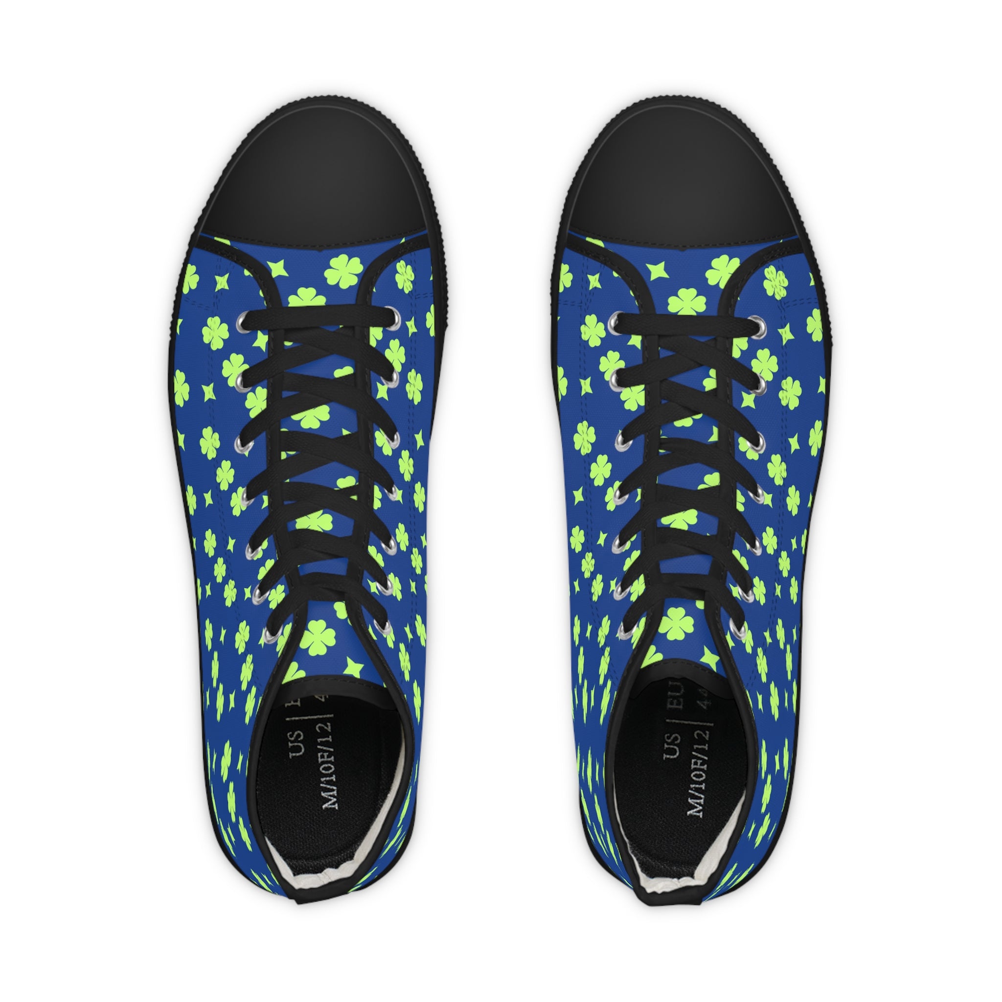 Men's High Top Sneakers Lime Green Lucky Stars On Top Blue Bottoms