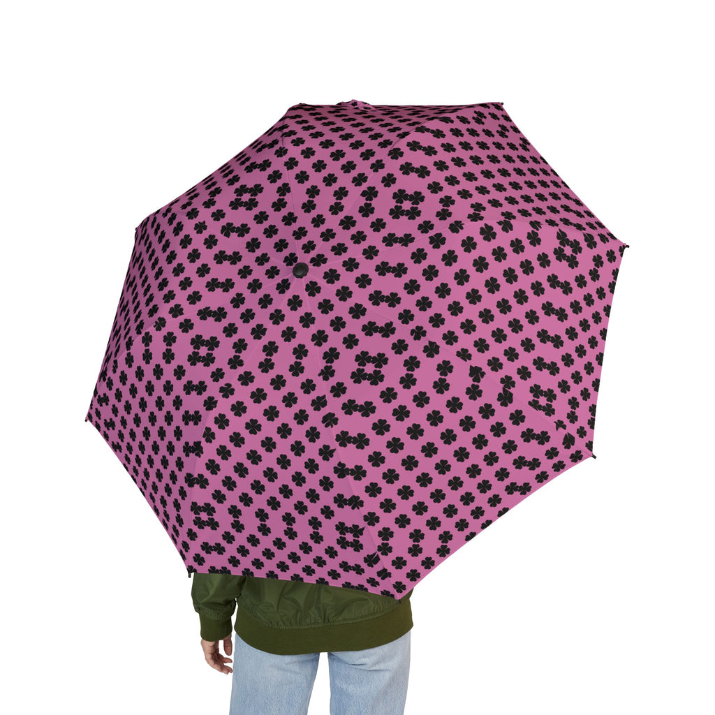Foldable Umbrella — Pink Plaid Dot Pattern,Travel Umbrella