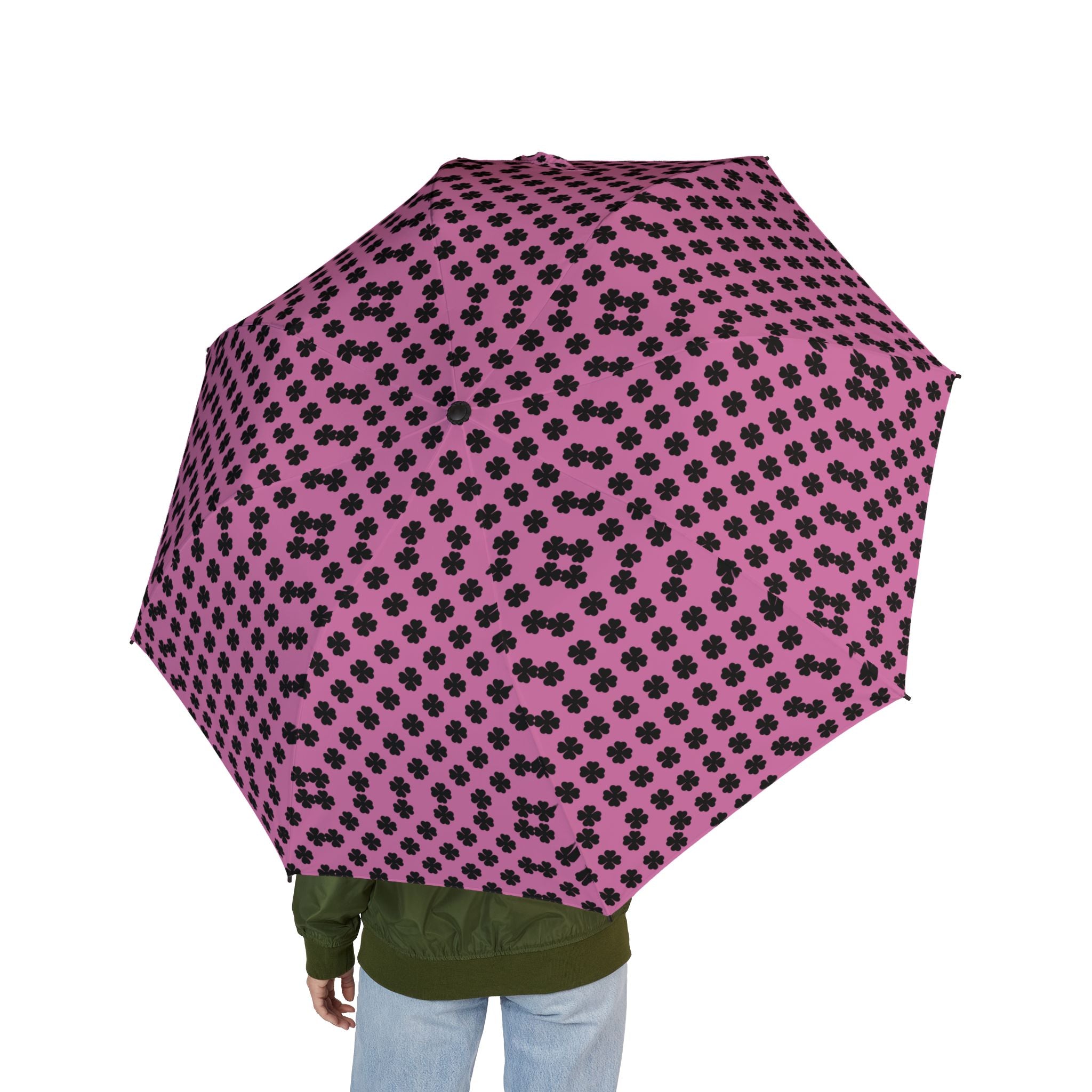 Foldable Umbrella — Pink Plaid Dot Pattern,Travel Umbrella