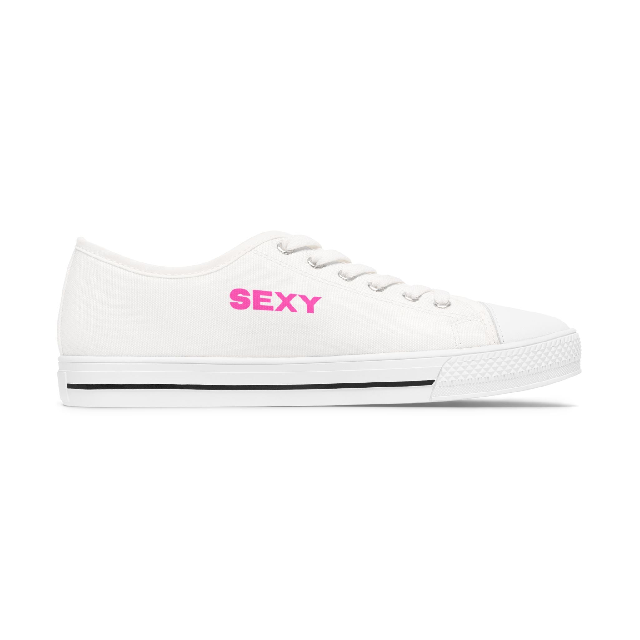 White Low Top Sneakers — Black "SEXY" Embroidered Casual Shoes