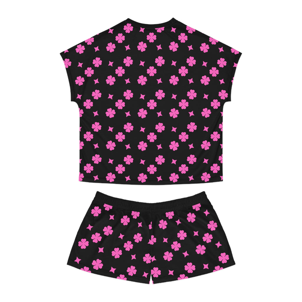 Pink Clover Women's Pajama Set — Short Sleeve Top & Shorts Sleepwear