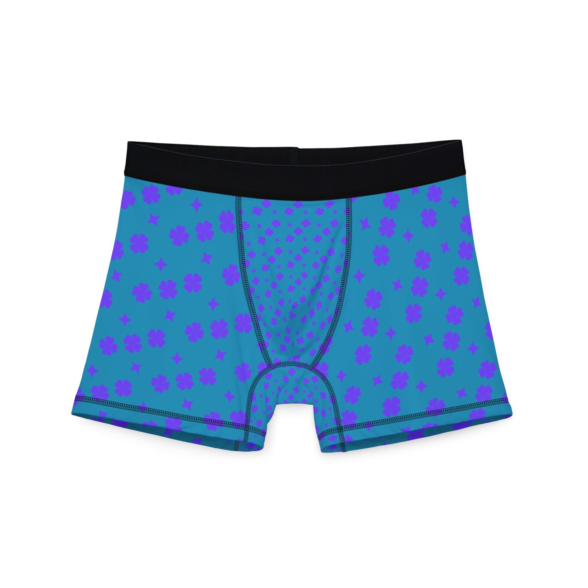 Purple Floral On Blue Boxer Briefs - Men's Comfortable Underwear