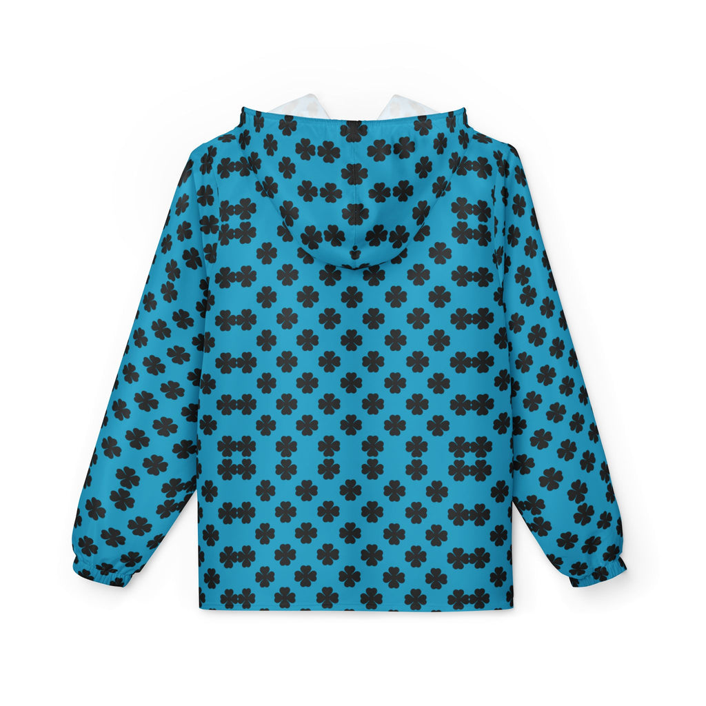 Blue Clover Pattern Windbreaker Jacket — Hooded