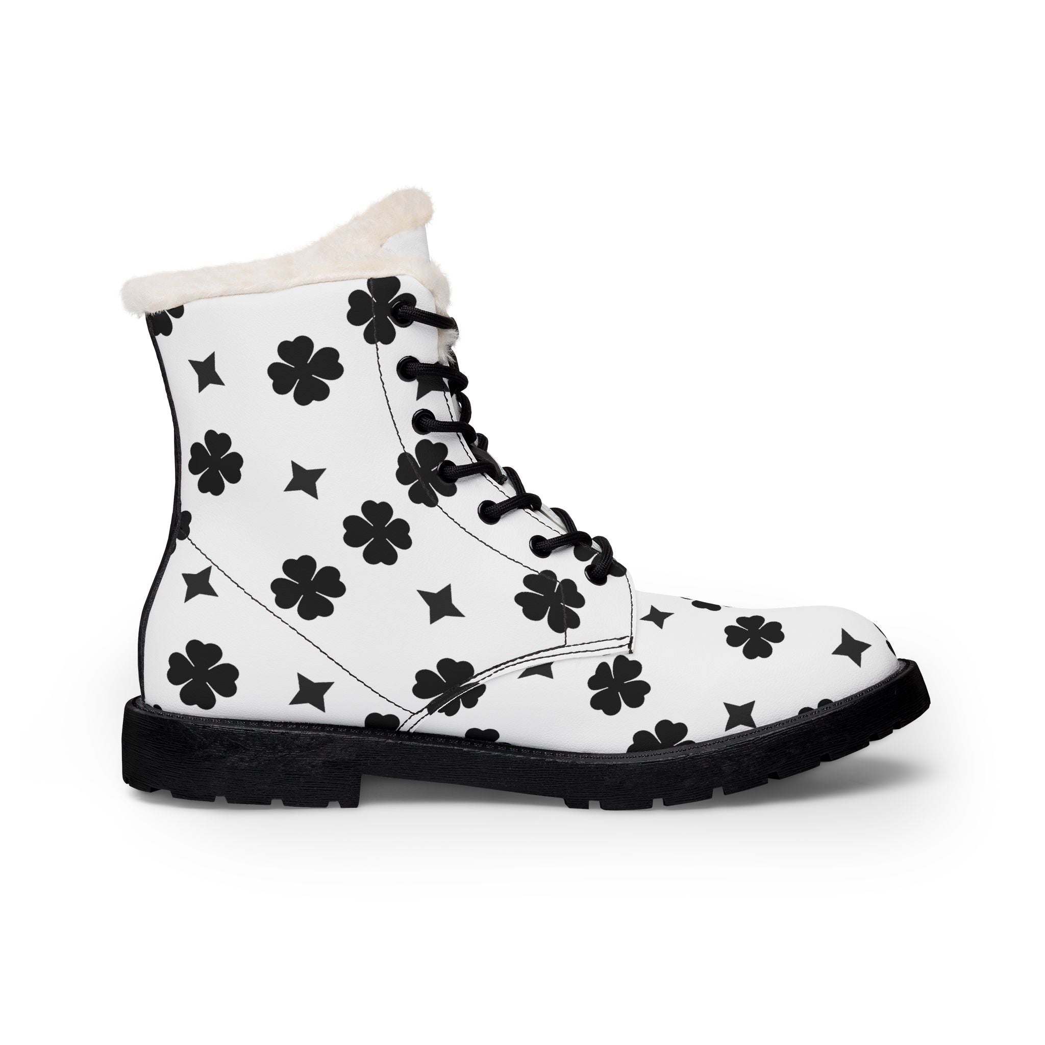 White Fur-Lined Leather Boots — Men's Warm Winter Combat Style
