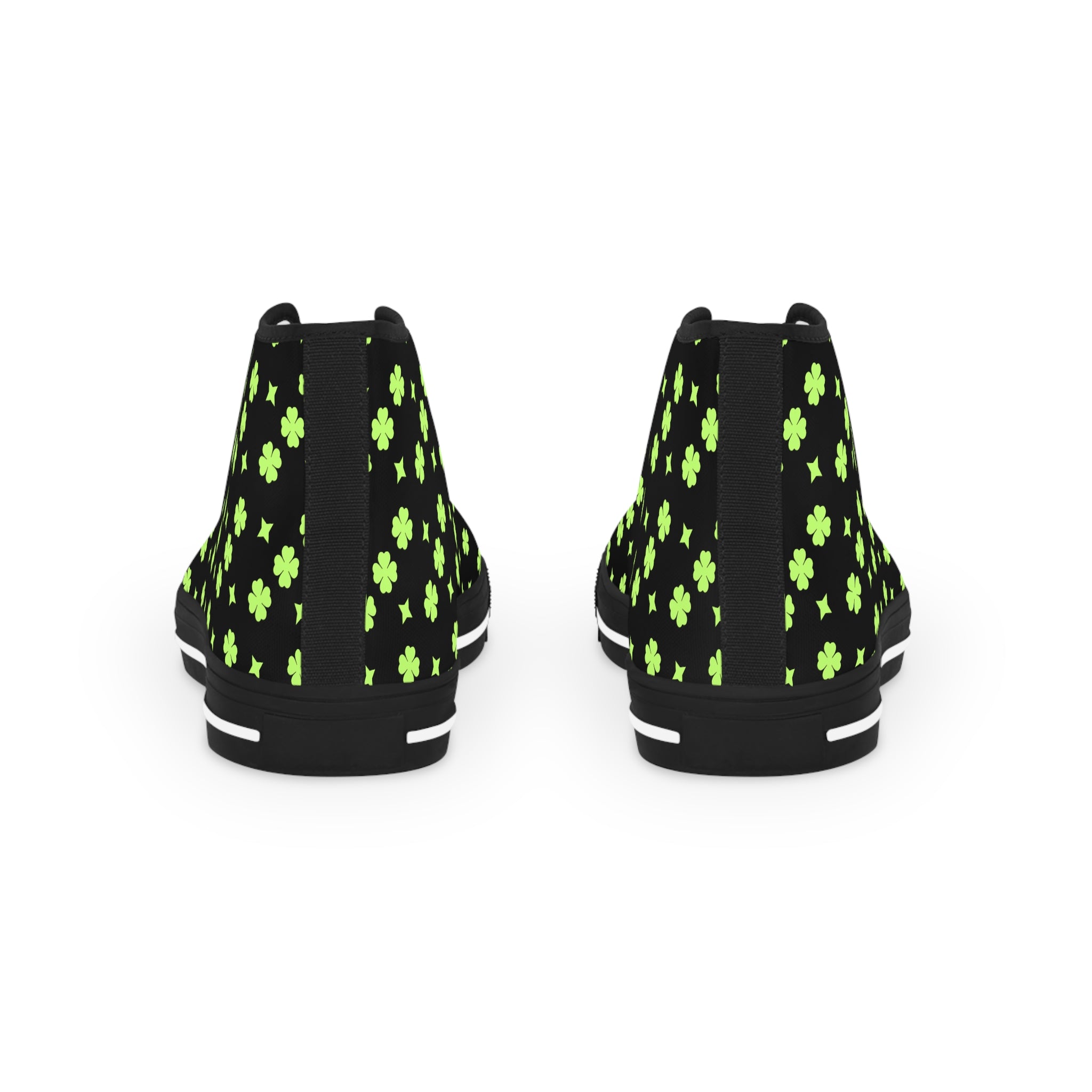 Men's High Top Sneakers Lime Green Lucky Stars On Top Black Bottoms