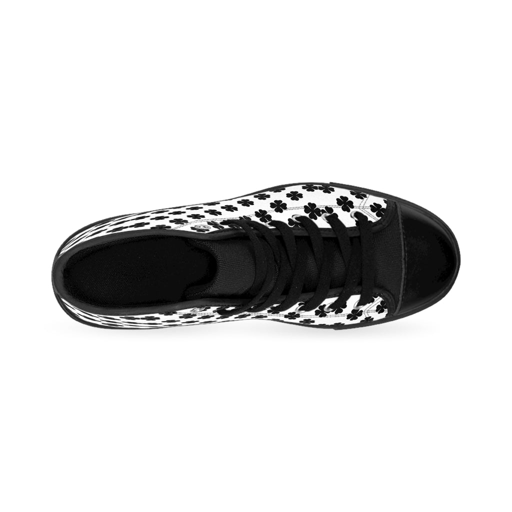 Women's Classic Sneakers — Black & White Clover Pattern High-Top  Shoes