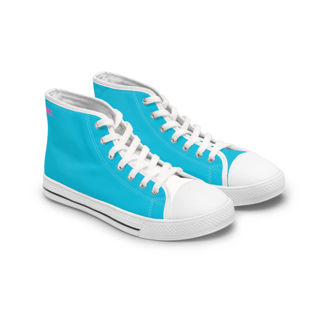 Classic Ocean Blue High-Top Sneakers — Women's Casual Canvas Shoes