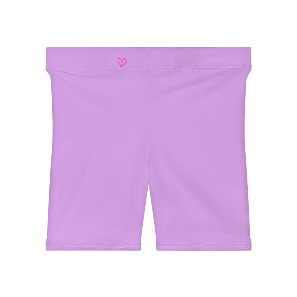 Women's White Shorts with Pink Kiss Logo — Stretchy Athleisure Cycling Shorts Lite Purple