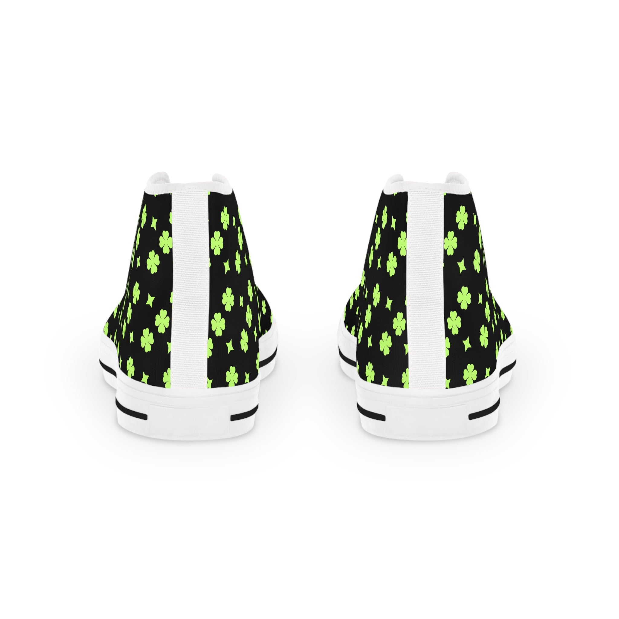 Men's High Top Sneakers Lime Green Stars On Black Bottoms