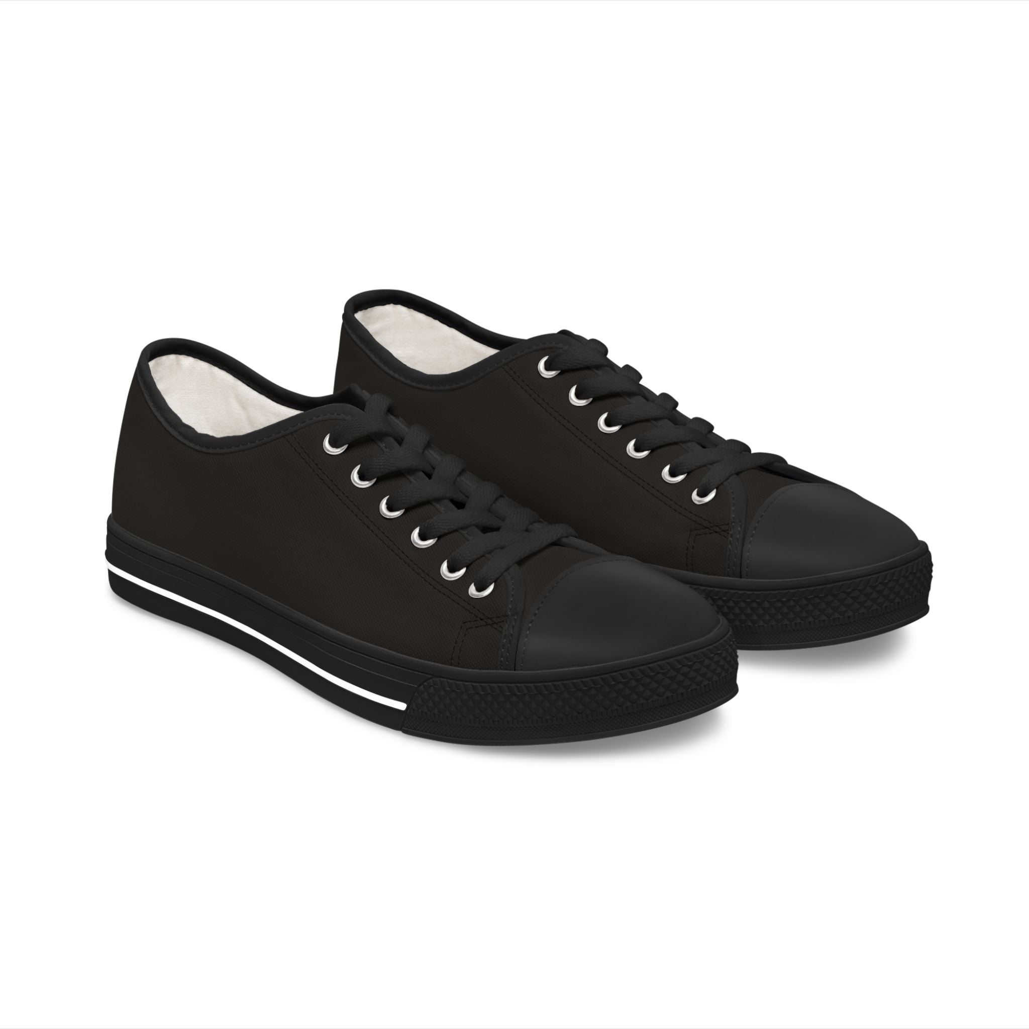 Black & White Geometric Low Top Sneakers — Women's Casual Canvas Shoes Black
