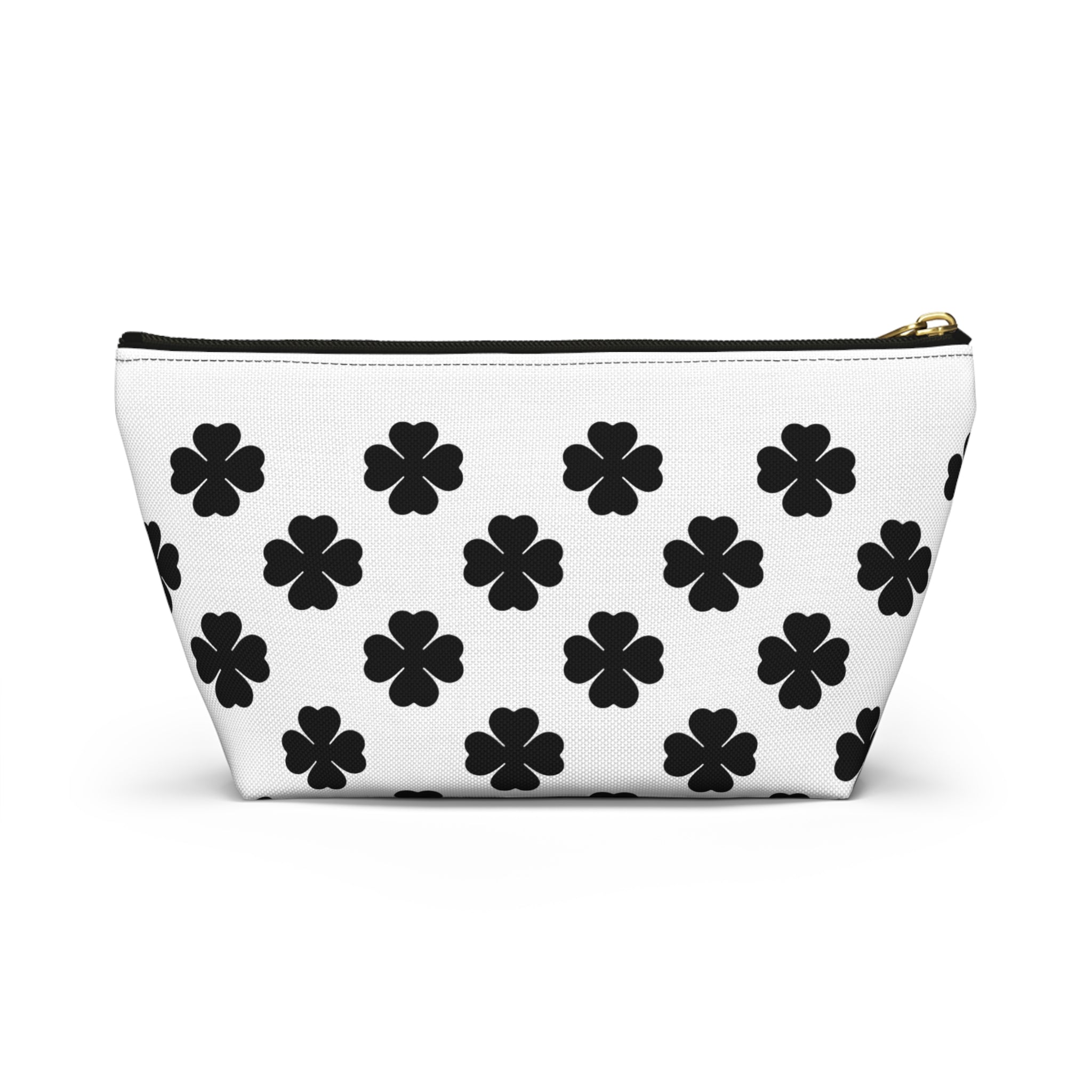 Black Clover Pattern Accessory Pouch — T‑Bottom Makeup & Travel Organizer