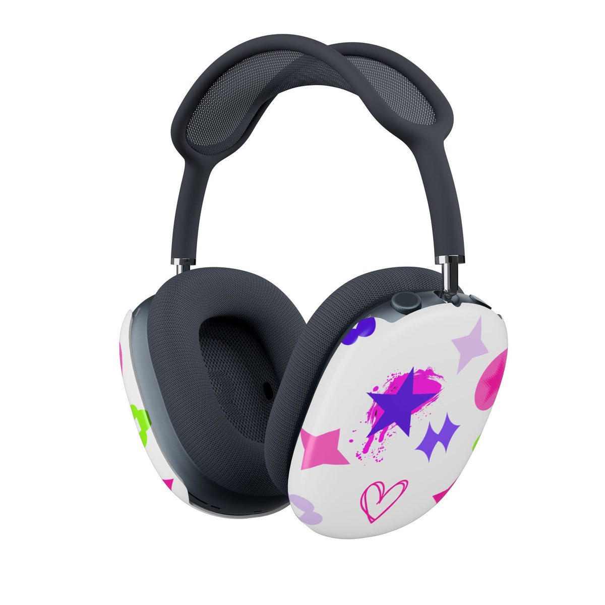 AirPods Max Shell Case — Neon Stars & Hearts Protective White Cover