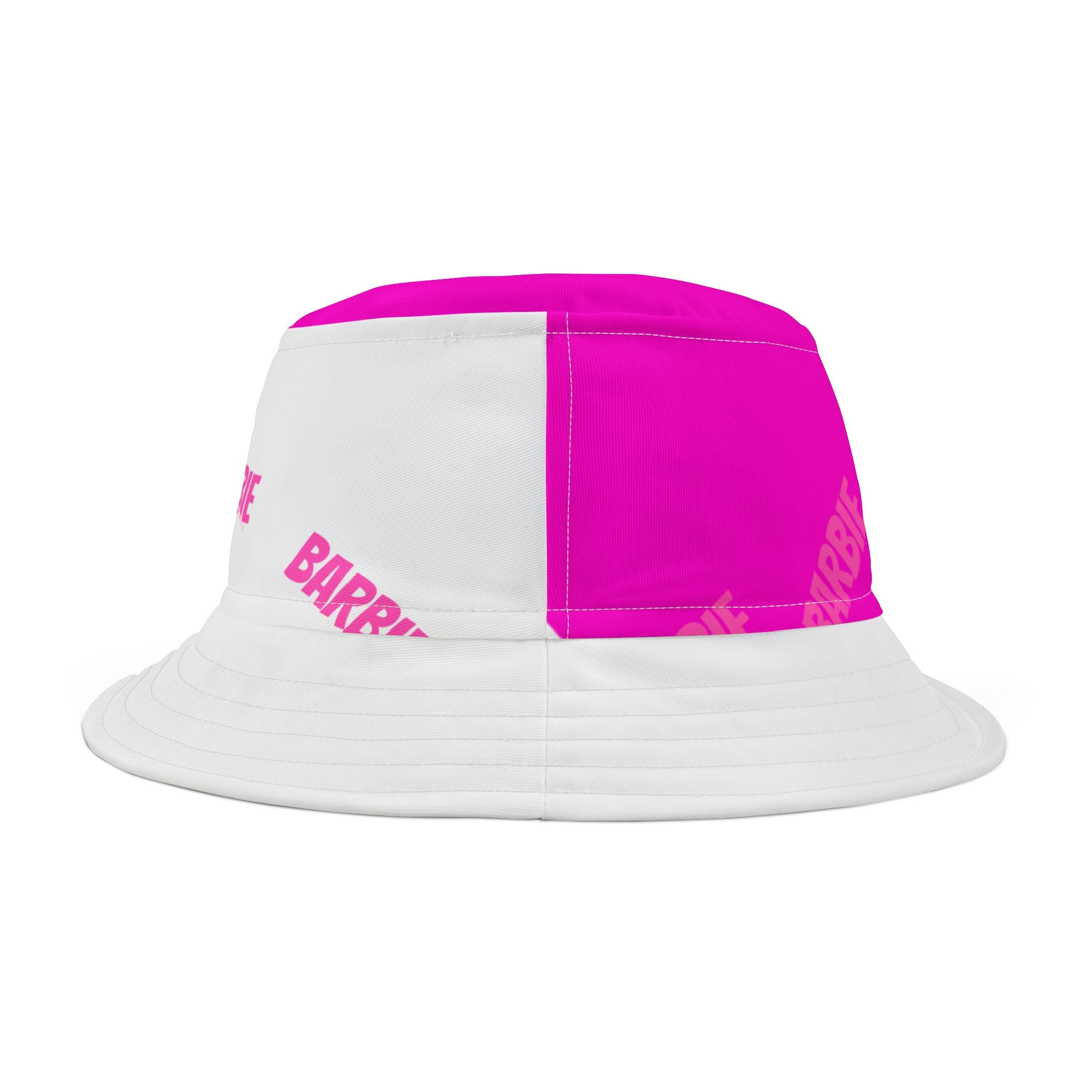 Barbie Pink Patchwork Bucket Hat — Retro Logo Sun Hat