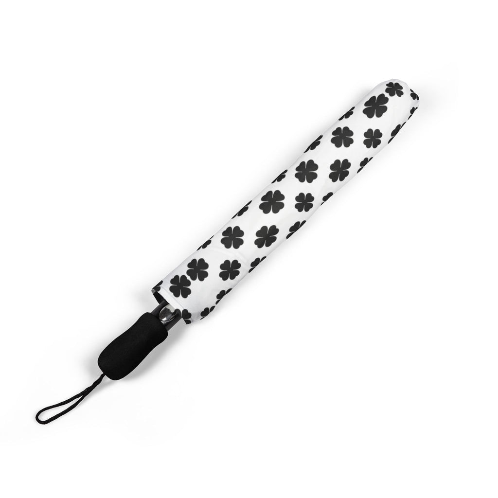 Foldable Umbrella — Black & White Dotted Pattern, Compact Travel Umbrella