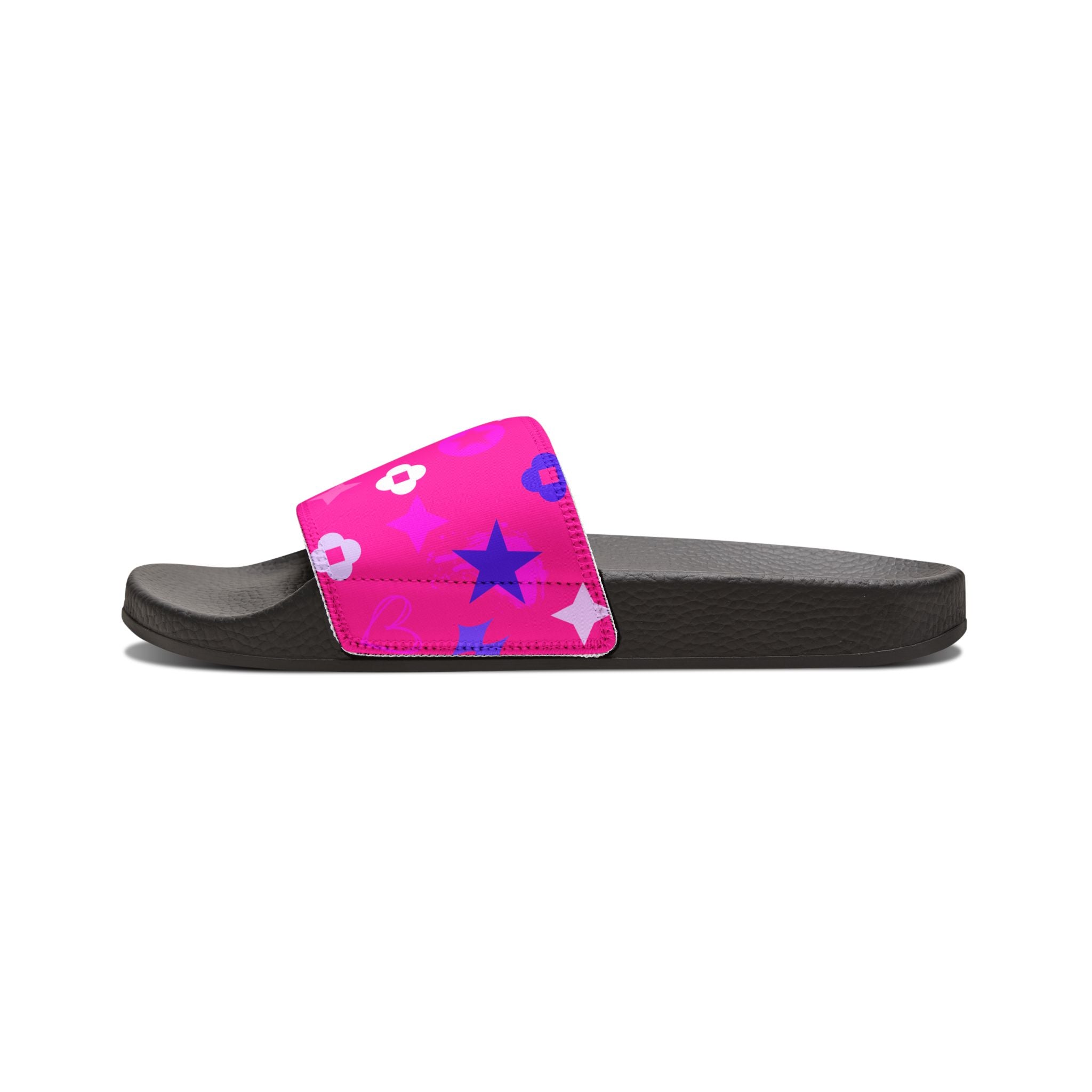 Women Slide Sandals — Pink Stars Removable- Pink Striped Strap Slides