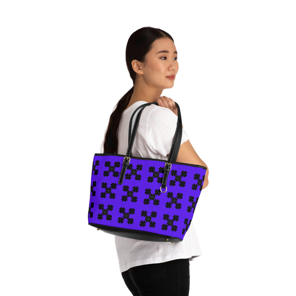 Purple Floral PU Leather Shoulder Bag – Black Clover Pattern Tote
