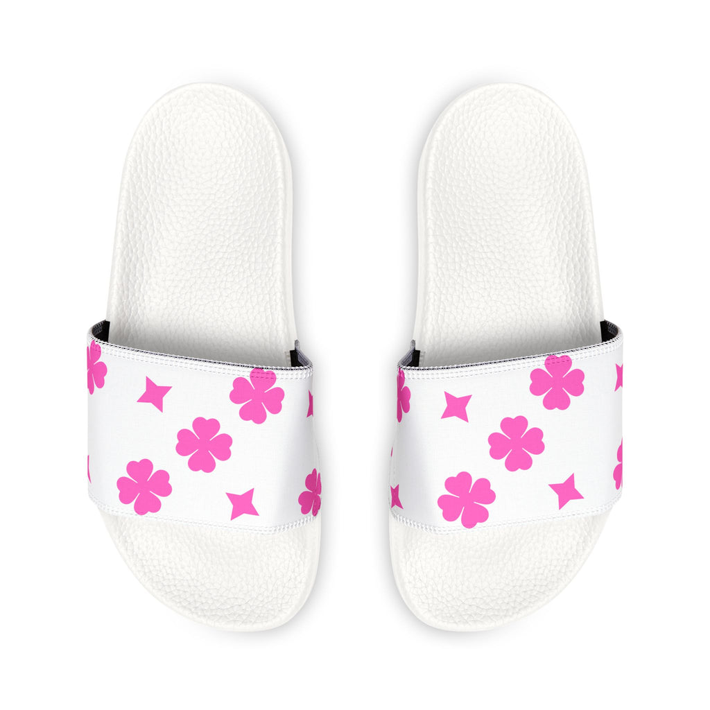 Women Slide Sandals — Pink Stars Removable- White Striped Strap Slides