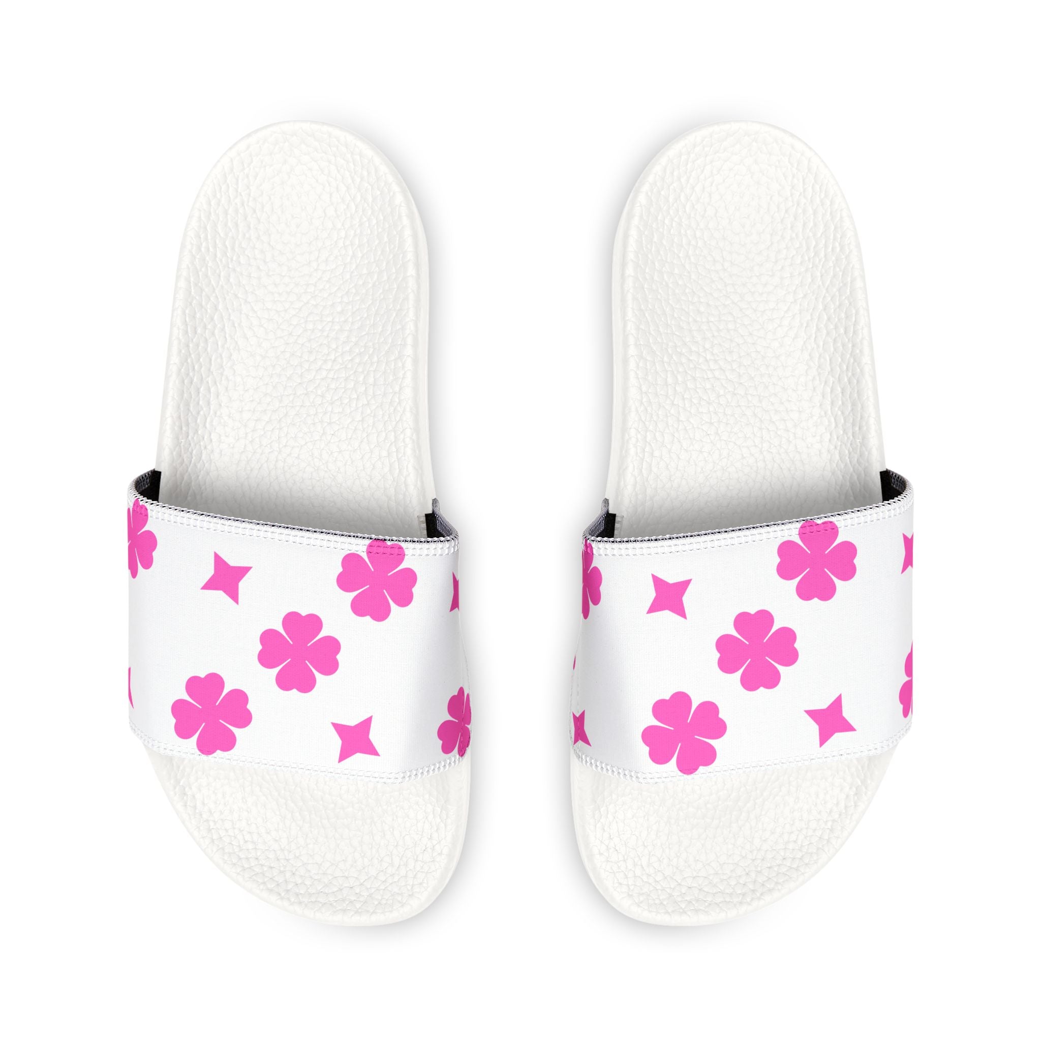 Women Slide Sandals — Pink Stars Removable- White Striped Strap Slides