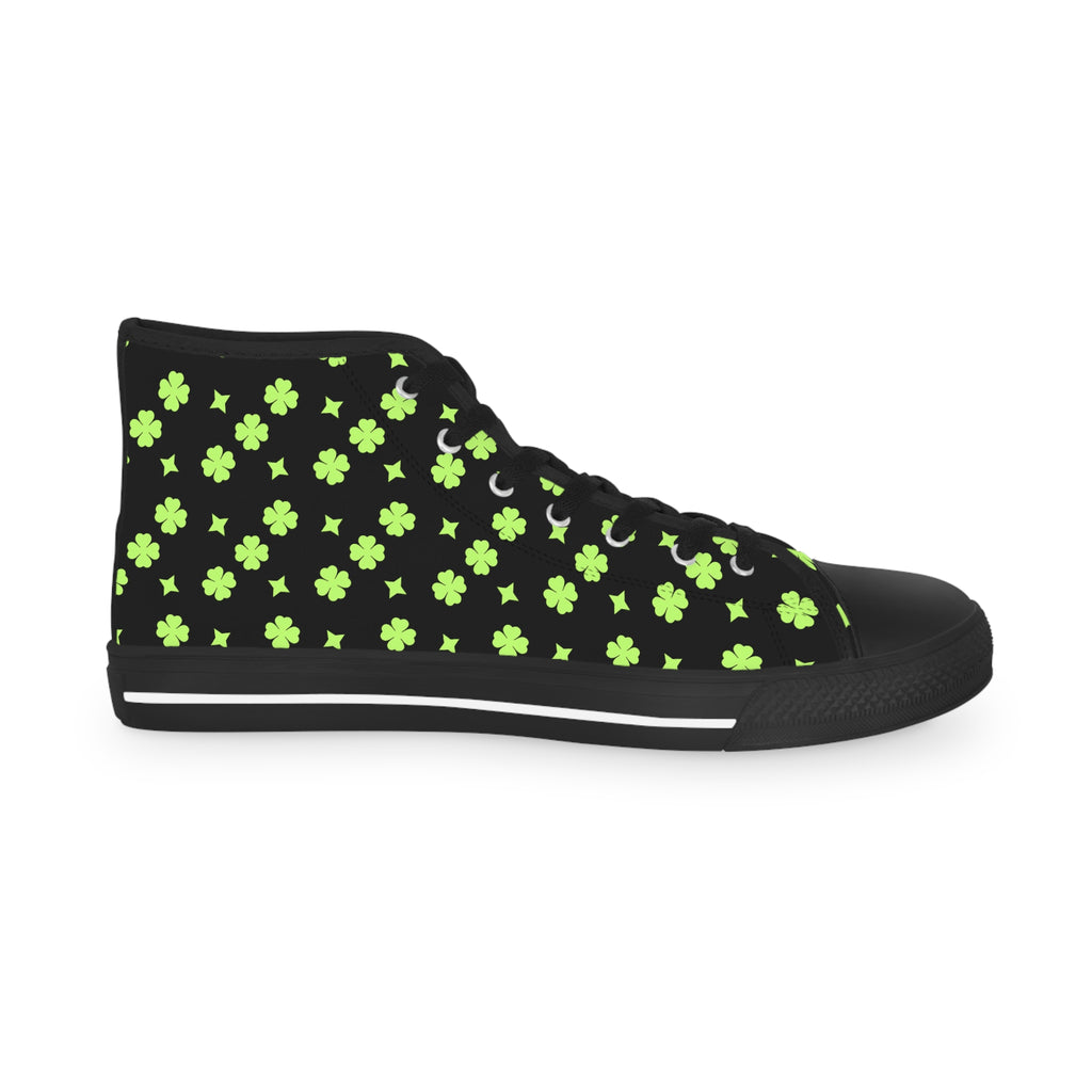 Men's High Top Sneakers Lime Green Lucky Stars On Top Black Bottoms