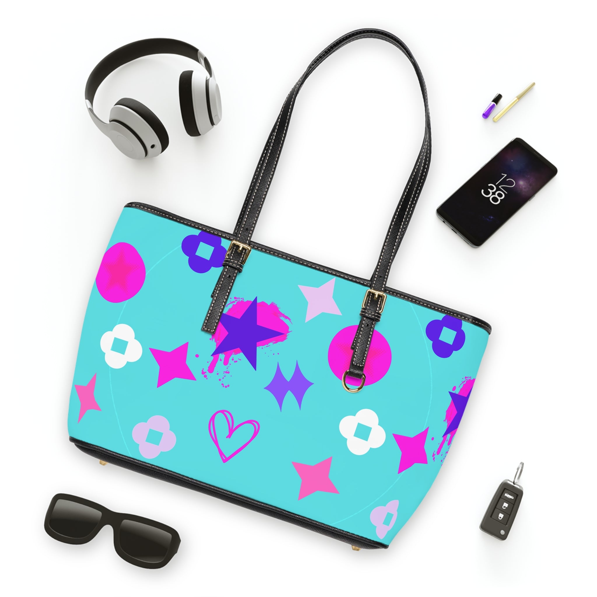 Neon Blue Shoulder Bag — Graffiti Stars Tote